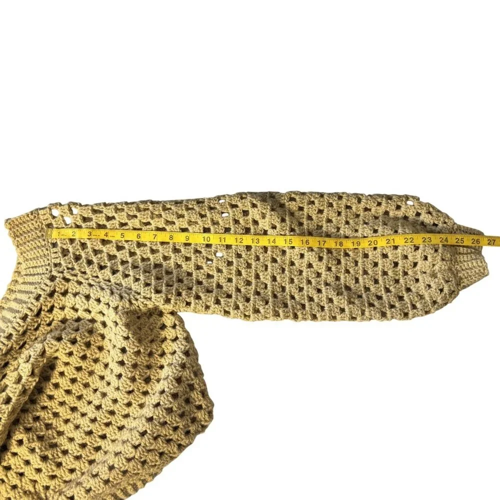 Handmade Crochet Open-Knit Beige Sweater With Ribbed Collar & Cuffs - Picture 5 of 9